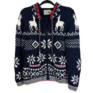 THE ALPACA CONNECTION Sweater Large Hoodie Cardigan Fair Isle Full Zip Llama